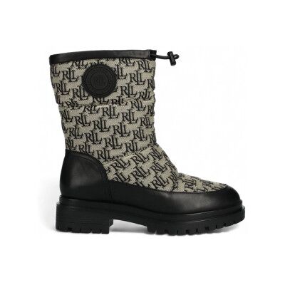 Lauren Ralph Lauren für Damen. 802882382001 Schwarze Coree-Stiefeletten aus Leder mit Monogramm-Jacquard (36), Wohnung, Keine, Lässig Lauren Ralph Lauren für Damen. 802882382001 Schwarze Coree-Stiefeletten aus Leder mit Monogramm-Jacquard (36), Wohnung, Keine, Lässig