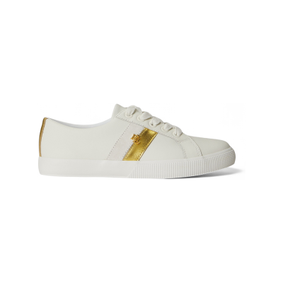 Lauren Ralph Lauren für Damen. 802P02521002 Janson II Turnschuhe aus Leder und cremefarbenem Metall (36), Weiß, Wohnung, Schnürsenkel, Lässi Lauren Ralph Lauren für Damen. 802P02521002 Janson II Turnschuhe aus Leder und cremefarbenem Metall (36), Weiß, Wohnung, Schnürsenkel, Lässi
