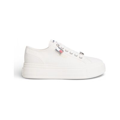 Tommy Jeans für Damen. EN0EN02959 Turnschuhe aus Canvas mit Plateau und weißen Anhängern (37), 3 bis 5 cm, Schnürsenkel, Lässig Tommy Jeans für Damen. EN0EN02959 Turnschuhe aus Canvas mit Plateau und weißen Anhängern (37), 3 bis 5 cm, Schnürsenkel, Lässig