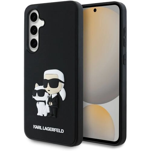 Karl Lagerfeld 3D Rubber Karl and Choupette Rück-Abdeckung für Samsung Galaxy S24 FE Schwarz