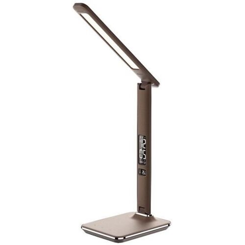 Solight LED Tischleuchte mit Display, 9W, Wahl der Lichttemperatur, Leder, braun