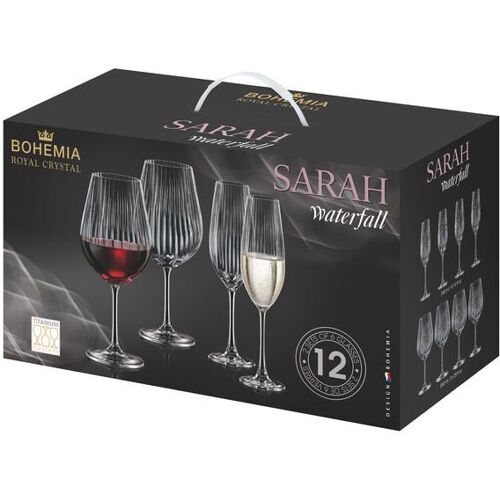 Bohemia Royal Crystal SARAH Waterfall Set Wein- und Sektgläser 12 Stück