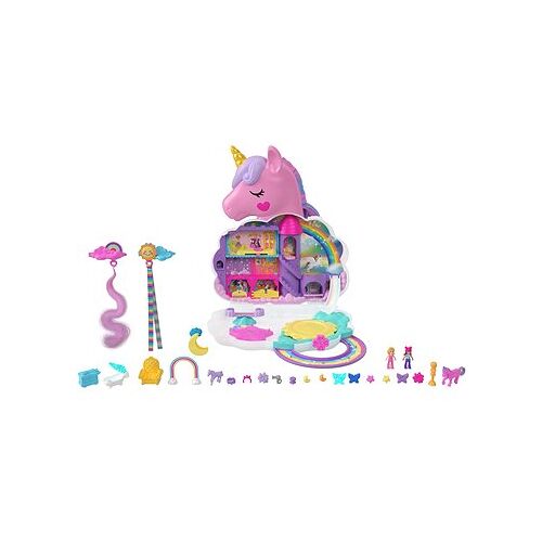Mattel Polly Pocket Salon Regenbogen-Einhorn 2 in 1, 2 Mini-Puppen, mehr als 20 Spielteile