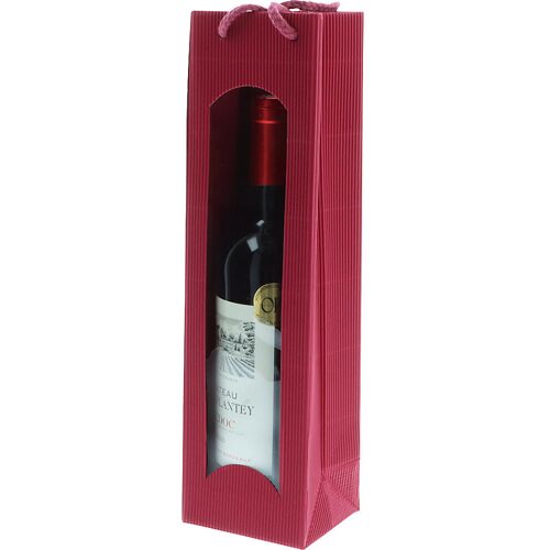 ratioform Geschenktragetasche, offene Welle, mit Fenster, für 1 Flasche, bordeaux, ab 50 Stk