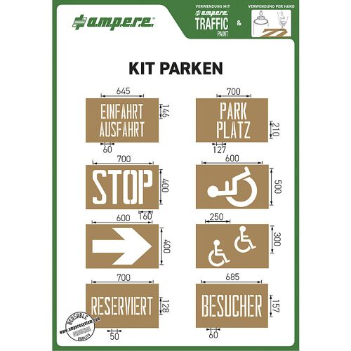 Ampere Schablonenset, Industriegelände, Text und Symbole, 8 diverse Schablonen, Karton