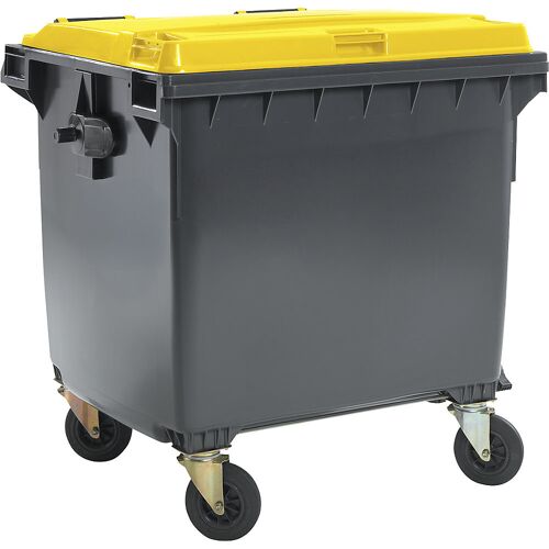 Müllcontainer aus Kunststoff, DIN EN 840, Volumen 1100 l, BxHxT 1370 x 1470 x 1115 mm, anthrazit/gelb kaiserkraft