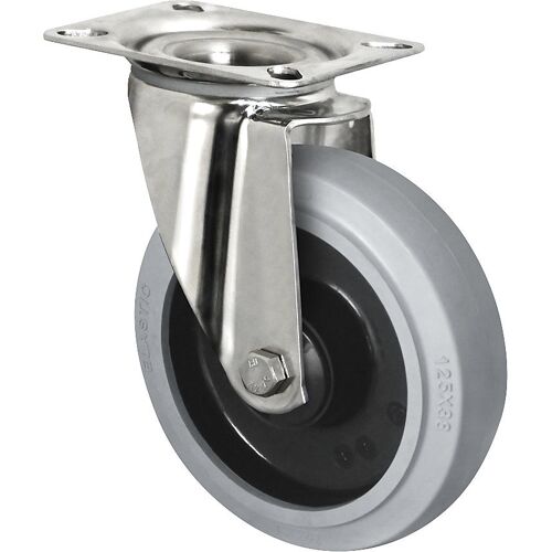 Elastik-Reifen auf PA-Felge, Edelstahlgehäuse, Rad-Ø x Breite 200 x 46 mm, ab 2 Stk, Lenkrolle, Rollenlager kaiserkraft