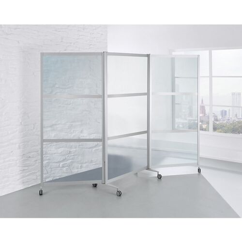Mobile Faltstellwand, schwer entflammbar, Alurahmen mit ESG-Sicherheitsglas, HxBxT 1900 x 2800 x 450 mm, klar kaiserkraft