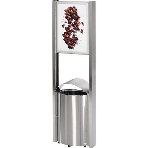 VAR Abfallsammler mit Werbefläche, Volumen 50 l, HxBxT 1800 x 580 x 350 mm, Edelstahl