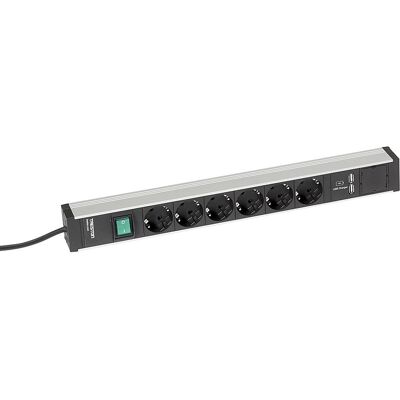 Treston Steckdosenleiste für Arbeitstische, 6 Steckdosen, Schalter, 2 x USB, Länge 468 mm Treston Steckdosenleiste für Arbeitstische, 6 Steckdosen, Schalter, 2 x USB, Länge 468 mm