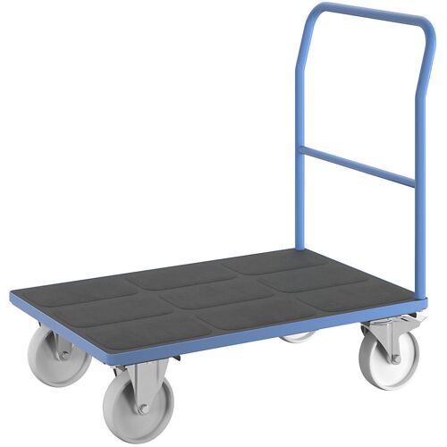 eurokraft pro Plattformwagen, Rohrschiebebügel, Polyamidreifen, LxB 1050 x 700 mm, lichtblau