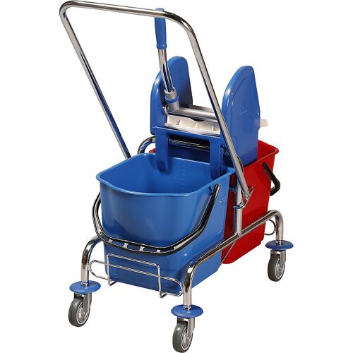 Nasswischwagen, 2 x 25-l-Doppelfahreimer, Schiebebügel, Breitwischmopp-Set kaiserkraft