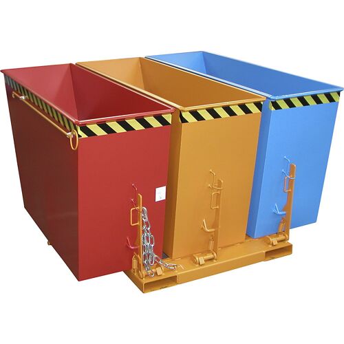 eurokraft pro Kippbehälter, mit 3 Mulden à 0,6 m³, blau / orange / rot