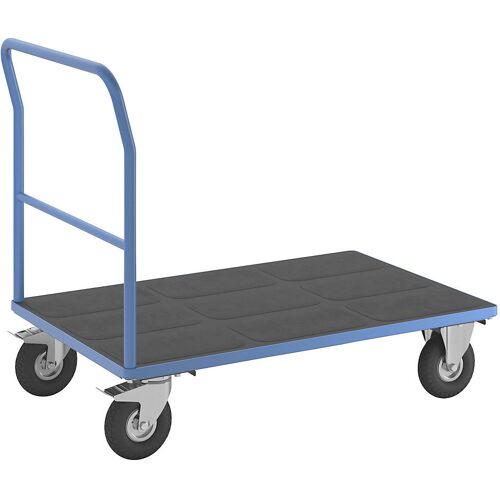 eurokraft pro Plattformwagen, Rohrschiebebügel, Luftreifen, LxB 1250 x 800 mm, lichtblau