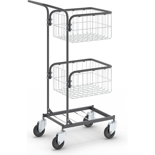 eurokraft pro Bürowagen KOMPAKT, Gestellfarbe Tiefschwarz, 4 Lenkrollen, Rad-Ø 100 mm