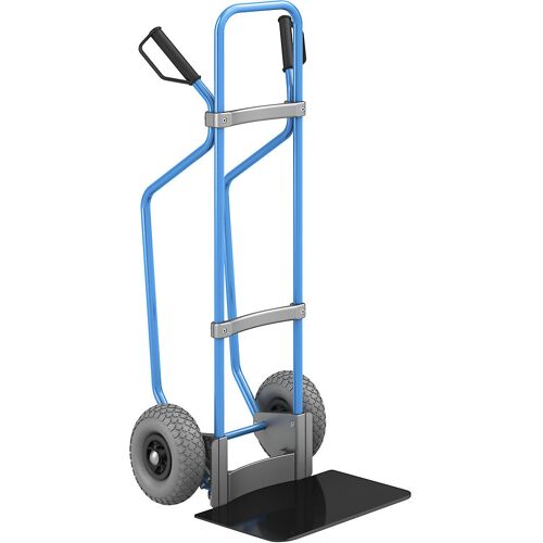 eurokraft pro Sackkarre mit Kufen, blau, Schaufel-BxT 450 x 350 mm, schwarz, PU-Bereifung, ab 5 Stk