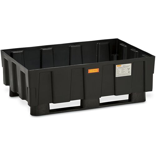 CEMO PE-Auffangwanne für 200-l-Fässer, mit Kufen, Auffangvolumen 250 l, ohne Gitterrost