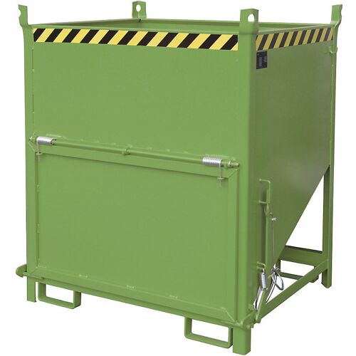 eurokraft pro Silobehälter, Volumen 1 m³, mit stirnseitiger Klappe, resedagrün RAL 6011