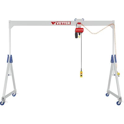 Vetter ALU1 Aluminiumportalkran mit elektrischem Kettenzug - 500kg - orange Vetter ALU1 Aluminiumportalkran mit elektrischem Kettenzug - 500kg - orange