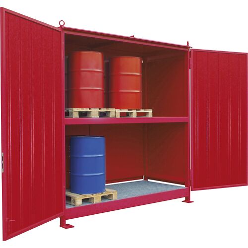 eurokraft pro Gefahrstoff-Regalcontainer, Kapazität 16 x 200-l-Fässer, rot