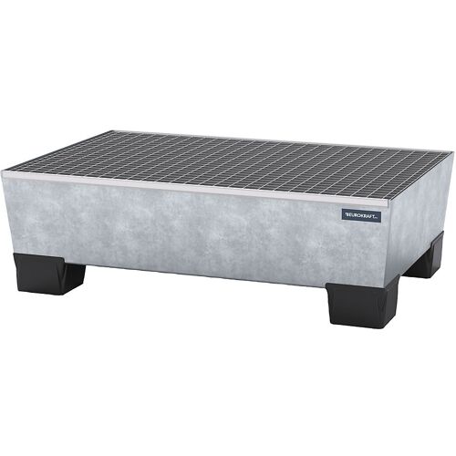 eurokraft pro Stahl-Auffangwanne mit Kunststoff-Füßen, LxBxH 1240 x 815 x 360 mm, feuerverzinkt, mit Gitterrost