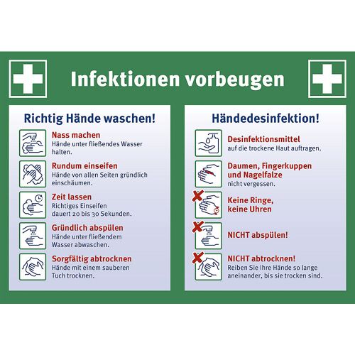 Aushang, Infektionen vorbeugen, LxHxT 297 x 210 x 0.1 mm kaiserkraft