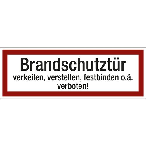 kaiserkraft Brandschutzkennzeichen für die Feuerwehr, Brandschutztür verkeilen, verstellen, festbinden o. ä. verboten!, VE 10 Stk, Kunststoff, LxH 297 x 105 mm