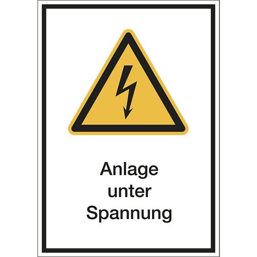 Kombischilder mit Text für Warnkennzeichen, Anlage unter Spannung, VE 10 Stk, Folie, LxH 210 x 297 mm kaiserkraft