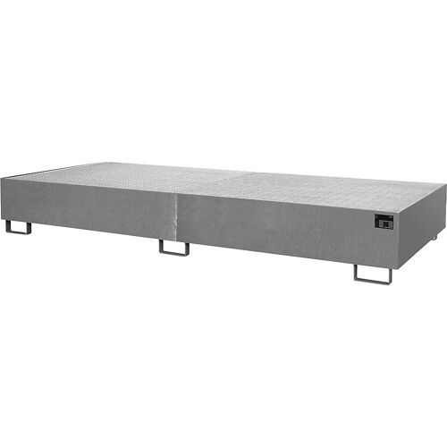 eurokraft pro Regal-Bodenwanne, 540 l Auffangvolumen, LxBxH 3250 x 1300 x 265 mm, mit Gitterrost, feuerverzinkt