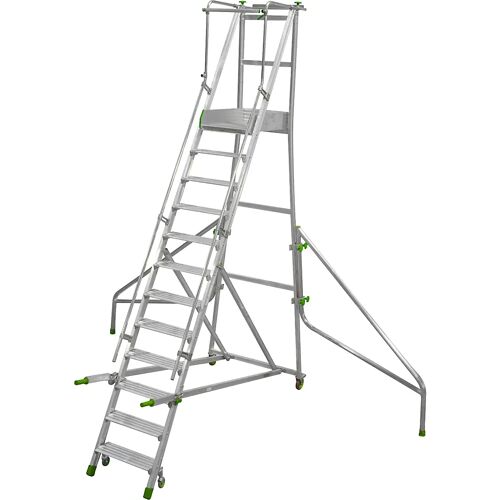 kaiserkraft Mobile Alu-Podesttreppe, klappbar, mit gerieften Aluminiumstufen, 12 Stufen inkl. Plattform