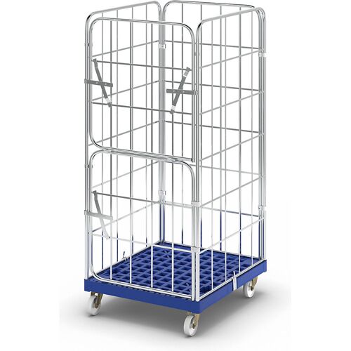 Rollbehälter mit Kunststoff-Rollplatte, 4-seitig, BxT 724 x 815 mm, Vorderwand klappbar, Nutzhöhe 1650 mm kaiserkraft