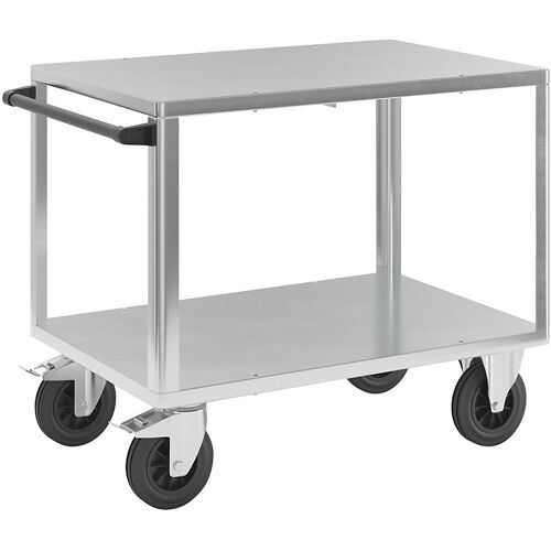 eurokraft pro Montagewagen, Tragfähigkeit 500 kg, 2 Ladeflächen mit verzinkten Stahlblech-Auflagen, Ladefläche 1050 x 700 mm, Gestell verzinkt