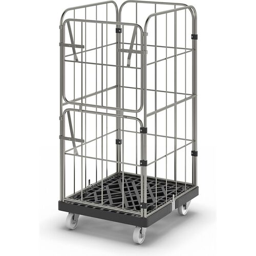 Rollbehälter, 4-seitig, halbseitig abklappbar, tiefschwarz / galvanisch blau verzinkt kaiserkraft