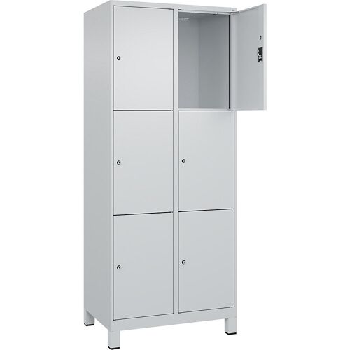 3er-Schließfachschrank Evolo PLUS, 2 Abteile, lichtgrau, B 800 mm, 6 Fächer, mit breiten Füßen, Zylinderschloss kaiserkraft