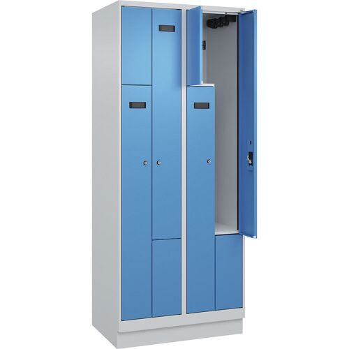 Z-Spind Evolo PLUS, 2 Abteile, lichtgrau / lichtblau, B 800 mm, 4 Fächer, mit Bodensockel, Zylinderschloss kaiserkraft