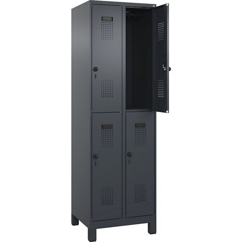 C+P Doppelstock-Spind Evolo PLUS, 2 Abteile, grau, B 600 mm, mit breiten Füßen, Drehriegel