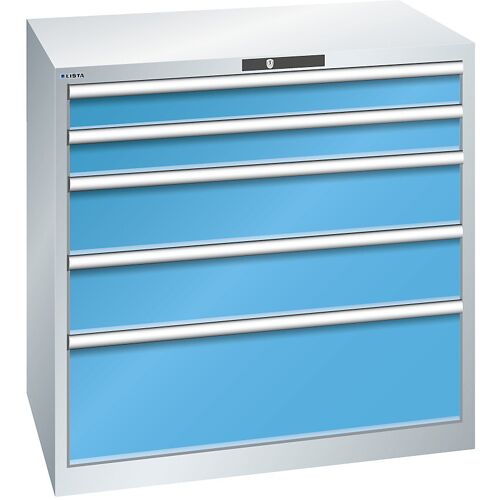 LISTA Schubladenschrank, 5 Schubladen, BxTxH 1023 x 725 x 1000 mm, lichtgrau / lichtblau