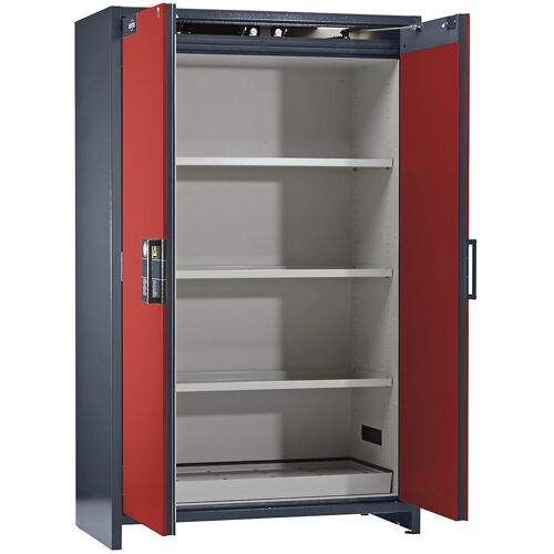 asecos Feuerbeständiger Industrie-Gefahrstoffschrank Typ 90, HxBxT 1955 x 1200 x 615 mm, 2-türig, verkehrsrot