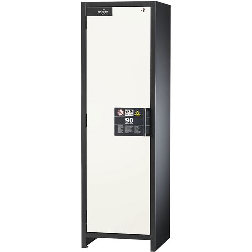asecos Feuerbeständiger Industrie-Gefahrstoffschrank Typ 90, HxBxT 1955 x 600 x 615 mm, 1-türig, reinweiß