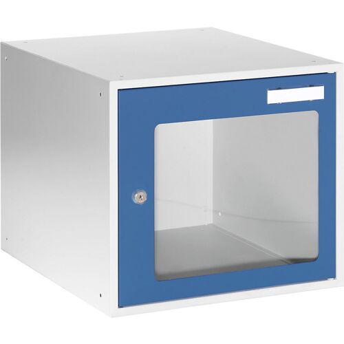 eurokraft basic Schließfachwürfel, HxBxT 350 x 400 x 450 mm, Sichtfenstertür, lichtgrau / enzianblau