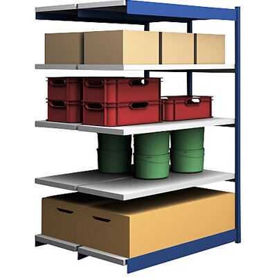 hofe Stabil-Steckregal, doppelseitig, Regalhöhe 2000 mm, blau/verzinkt, Bodenbreite 1325 mm, Anbauregal, Breite x Tiefe 1325 x 500 mm hofe Stabil-Steckregal, doppelseitig, Regalhöhe 2000 mm, blau/verzinkt, Bodenbreite 1325 mm, Anbauregal, Breite x Tiefe 1325 x 500 mm