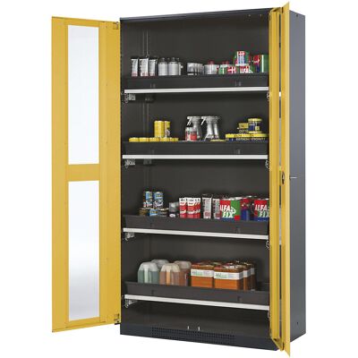 asecos Labor-Chemikalienschrank, 2-türig, hoch, 4 Auszüge, mit Sichtfenster, gelb asecos Labor-Chemikalienschrank, 2-türig, hoch, 4 Auszüge, mit Sichtfenster, gelb