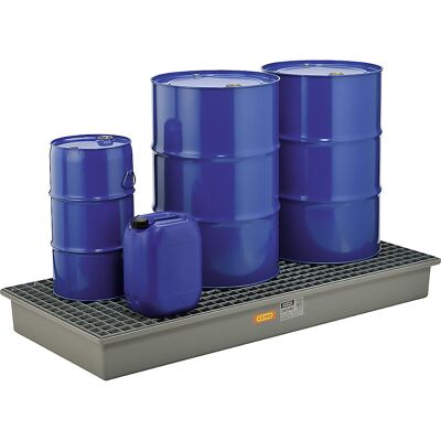 CEMO GFK-Boden-Auffangwanne, 3 x 200-l-Fass, ohne Zulassung, mit Stahlgitterrost CEMO GFK-Boden-Auffangwanne, 3 x 200-l-Fass, ohne Zulassung, mit Stahlgitterrost