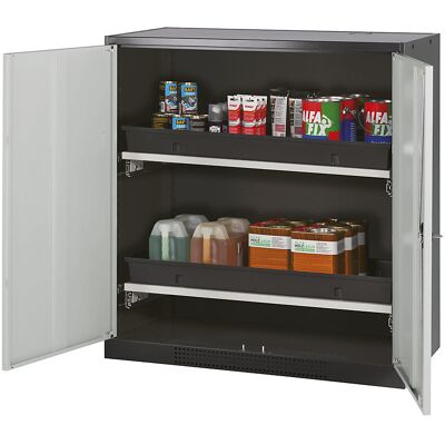 asecos Labor-Chemikalienschrank, 2-türig, halbhoch, 2 Auszüge, ohne Sichtfenster, grau asecos Labor-Chemikalienschrank, 2-türig, halbhoch, 2 Auszüge, ohne Sichtfenster, grau