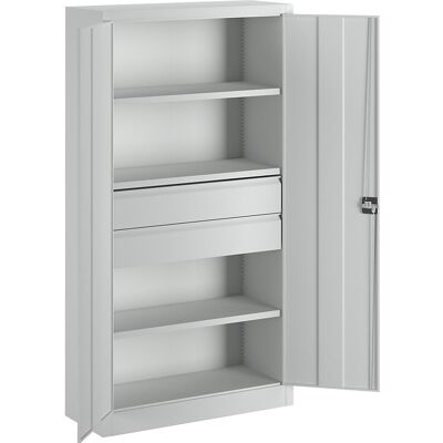 Pavoy Schwerlastschrank, Höhe 1950 mm, 3 Fachböden, 2 Schubladen, grau Pavoy Schwerlastschrank, Höhe 1950 mm, 3 Fachböden, 2 Schubladen, grau