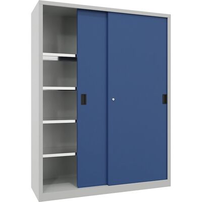 Pavoy Schwerlast-Schiebetürenschrank, Höhe 1950 mm, Vollblechtüren, BxT 1500 x 500 mm, mit Trennwand und 2 x 4 Fachböden, Tür enzianblau Pavoy Schwerlast-Schiebetürenschrank, Höhe 1950 mm, Vollblechtüren, BxT 1500 x 500 mm, mit Trennwand und 2 x 4 Fachböden, Tür enzianblau