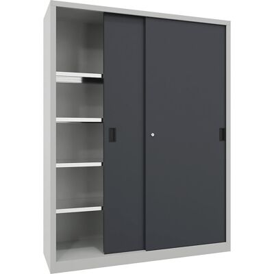 Pavoy Schwerlast-Schiebetürenschrank, Höhe 1950 mm, Vollblechtüren, BxT 1500 x 500 mm, mit Trennwand und 2 x 4 Fachböden, Tür anthrazit Pavoy Schwerlast-Schiebetürenschrank, Höhe 1950 mm, Vollblechtüren, BxT 1500 x 500 mm, mit Trennwand und 2 x 4 Fachböden, Tür anthrazit