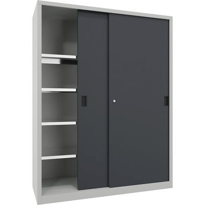 Pavoy Schwerlast-Schiebetürenschrank, Höhe 1950 mm, Vollblechtüren, BxT 1500 x 600 mm, mit Trennwand und 2 x 4 Fachböden, Tür anthrazit Pavoy Schwerlast-Schiebetürenschrank, Höhe 1950 mm, Vollblechtüren, BxT 1500 x 600 mm, mit Trennwand und 2 x 4 Fachböden, Tür anthrazit
