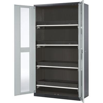 asecos Labor-Chemikalienschrank, 2-türig, hoch, 4 Auszüge, mit Sichtfenster, grau asecos Labor-Chemikalienschrank, 2-türig, hoch, 4 Auszüge, mit Sichtfenster, grau