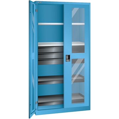 LISTA Sichtfensterschrank, HxBxT 1950 x 1000 x 580 mm, mit 2 Fachböden, 2 Auszugböden und 3 Schubladen, lichtblau LISTA Sichtfensterschrank, HxBxT 1950 x 1000 x 580 mm, mit 2 Fachböden, 2 Auszugböden und 3 Schubladen, lichtblau